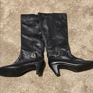 AEROSOLES Black Heeled Boots Leather Upper Wide Calf
